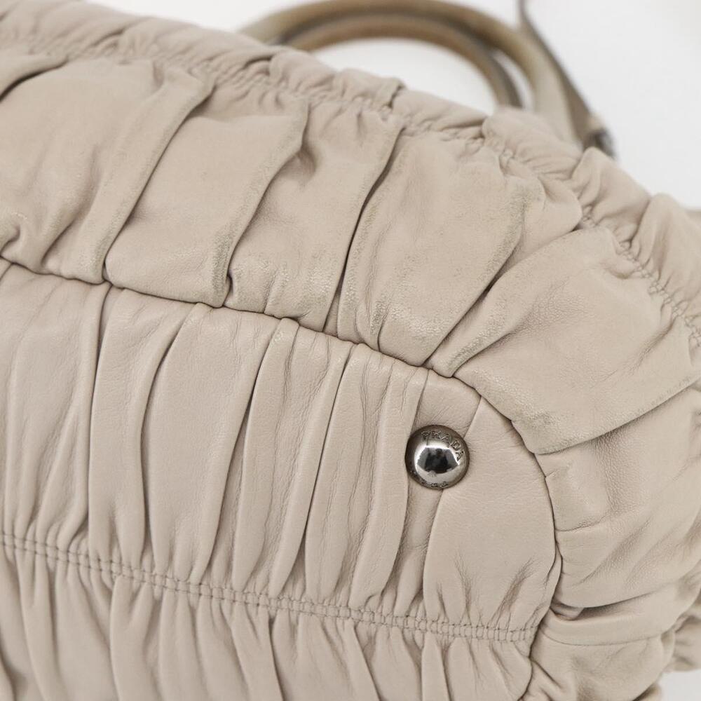 PRADA Gathered Hand Bag Leather 2way Beige Silver Auth yk19545 - Picture 10 of 16